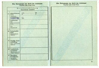 Generalgouvernement ( Besetzte polnische Gebiete ) Arbeitskarte einer Hausgehilfin aus Jaslo