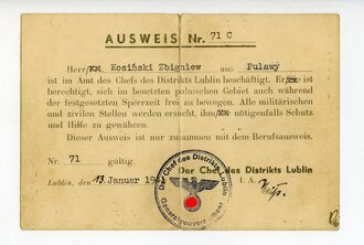 Generalgouvernement ( Besetzte polnische Gebiete ) Arbeitskarte eines Landmessers aus Warschau, dazu ein weiterer Ausweis