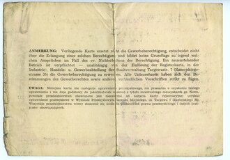 Generalgouvernement ( Besetzte polnische Gebiete ) Registerkarte für Gewerbetreibende der Stadt Warschau datiert 1943