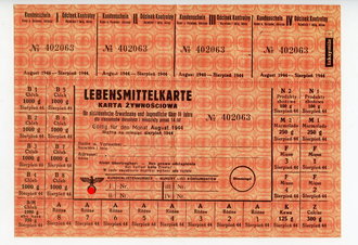 Generalgouvernement ( Besetzte polnische Gebiete ) Lebensmittelkarte für nichtdeutsche Erwachsene und Jugendliche über 14 Jahre für August 1944