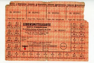 Generalgouvernement ( Besetzte polnische Gebiete ) Lebensmittelkarte für nichtdeutsche Erwachsene und Jugendliche über 14 Jahre für August 1944