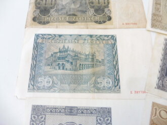 Generalgouvernement ( Besetzte polnische Gebiete ) 8 verschiedene Banknoten ( Das Generalgouvernement hatte keine eigenen Banknoten, also wurden die polnischen weitergeführt)