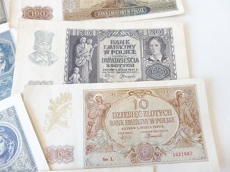 Generalgouvernement ( Besetzte polnische Gebiete ) 8 verschiedene Banknoten ( Das Generalgouvernement hatte keine eigenen Banknoten, also wurden die polnischen weitergeführt)