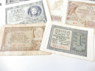 Generalgouvernement ( Besetzte polnische Gebiete ) 8 verschiedene Banknoten ( Das Generalgouvernement hatte keine eigenen Banknoten, also wurden die polnischen weitergeführt)