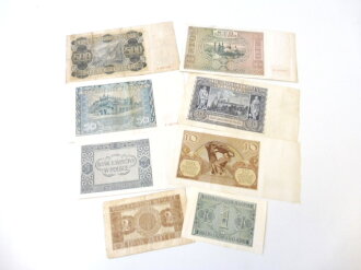 Generalgouvernement ( Besetzte polnische Gebiete ) 8 verschiedene Banknoten ( Das Generalgouvernement hatte keine eigenen Banknoten, also wurden die polnischen weitergeführt)