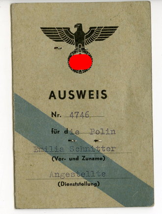 Generalgouvernement ( Besetzte polnische Gebiete ) Ausweis einer Polin die bei der Landwirtschaftlichen Zentralstelle in Krakau beschäftigt ist, ausgestellt 1941