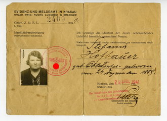 Generalgouvernement ( Besetzte polnische Gebiete ) Identitätsbescheinigung  dse Einwohnermeldeamt Krakau von 1941