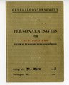 Generalgouvernement ( Besetzte polnische Gebiete ) Personalausweis für nichtdeutsche Verwaltungsdienstangehörige , ausgestellt Krakau 1944, Lichtbild fehlt