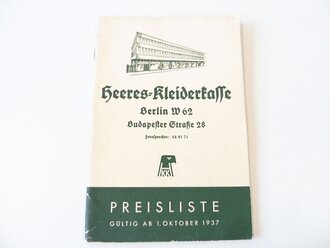 Heeres Kleiderkasse, Preisliste ab 1.Oktober 1937 mit 43 Seiten