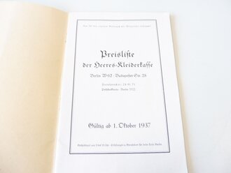 Heeres Kleiderkasse, Preisliste ab 1.Oktober 1937 mit 43...