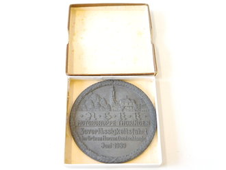 Nicht tragbare Medaille in Etui " NSKK Motorgruppe Thüringen Zuverlässigkeitsfahrt 1939" Durchmesser 80mm