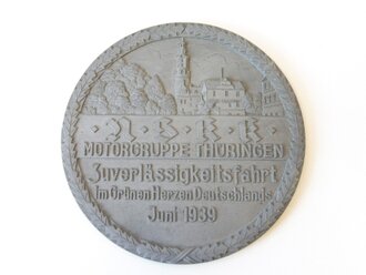 Nicht tragbare Medaille in Etui " NSKK Motorgruppe Thüringen Zuverlässigkeitsfahrt 1939" Durchmesser 80mm