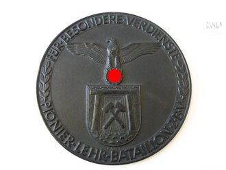 Pionier Lehr Bataillon z.b.v. , nicht tragbare Plakette " Für besondere Verdienste" Eisen geschwärzt, Durchmesser 12cm