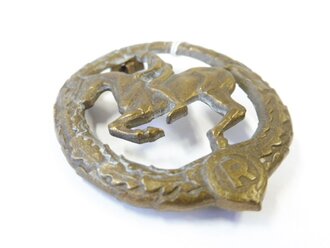 Deutsches Reiterabzeichen in Bronze, Buntmetall Hersteller Lauer Nürnberg, Nadel fehlt