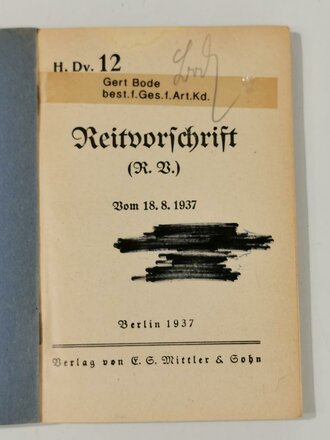 H.Dv.12 "Reitvorschrift" 1937, 204 Seiten