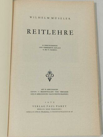 "Reitlehre" Wilhelm Müseler, Verlag Paul...