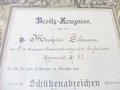 Besitz Zeugniss für den Musketier Giltmann, Angehöriger des I.R. 92 zum Schützenabzeichen der I.Schießklasse datiert 1901. Großformatig