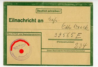 Lebenszeichenkarte grün ( an Feldpostnummer)  aus Weimar