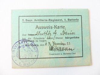 Ausweis Karte des 7. Bayr. Artillerie Regiment " hat...