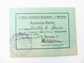 Ausweis Karte des 7. Bayr. Artillerie Regiment " hat die Erlaubnis außer Dienst bürgerliche Kleidung zu tragen" datiert 1933
