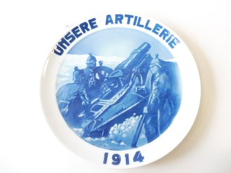 "Unsere Artillerie 1914" Rosenthal Teller , unbeschädigtes, dekoratives Stück  mit 24cm Durchmesser