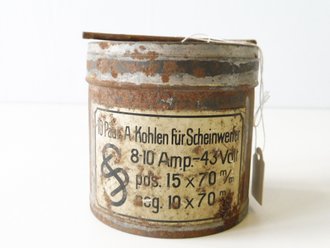 1. Weltkrieg, Dose " 10 Paar A Kohlen für Scheinwerfer" ungeöffnet, Durchmesser 80mm