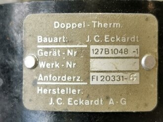 Luftwaffe Doppel  Thermometer FL 20331-3. Ungebrauchtes Stück in der originalen Verpackung mit Prüfschein, Funktion nicht geprüft