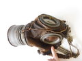 1. Weltkrieg, Gasmaske mit Filter. Guter Zustand, Leder weich, Filter gestempelt 1918