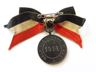 Flottenbund Deutscher Frauen, tragbare Medaille " Gold gab ich für Eisen 1914", Durchmesser 29mm, an Damenschleife