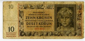 Protektorat Böhmen und Mähren, Banknote Zehn Kronen 1942