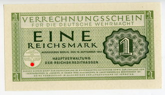 Verrechnungsschein für die deutsche Wehrmacht, 1 Reichsmark, datiert 1944