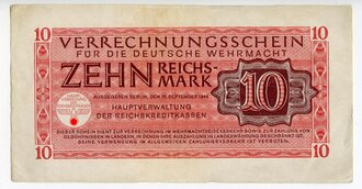 Verrechnungsschein für die deutsche Wehrmacht, 10 Reichsmark, datiert 1944