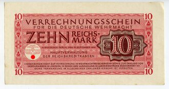 Verrechnungsschein für die deutsche Wehrmacht, 10 Reichsmark, datiert 1944