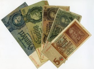 5 Reichsbanknoten, 100, 50, 20, 10 und 5 Reichsmark