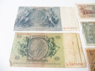 5 Reichsbanknoten, 100, 50, 20, 10 und 5 Reichsmark