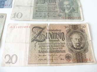 5 Reichsbanknoten, 100, 50, 20, 10 und 5 Reichsmark