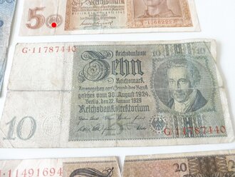 5 Reichsbanknoten, 100, 50, 20, 10 und 5 Reichsmark