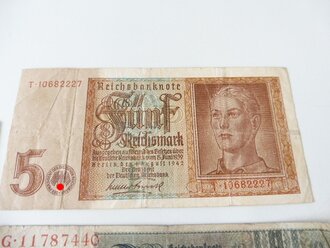 5 Reichsbanknoten, 100, 50, 20, 10 und 5 Reichsmark