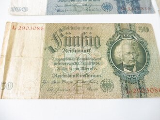 5 Reichsbanknoten, 100, 50, 20, 10 und 5 Reichsmark