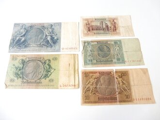 5 Reichsbanknoten, 100, 50, 20, 10 und 5 Reichsmark