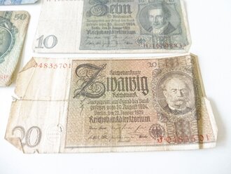 5 Reichsbanknoten, 100, 50, 20, 10 und 5 Reichsmark