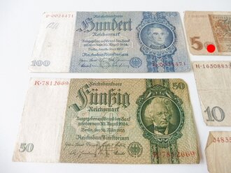 5 Reichsbanknoten, 100, 50, 20, 10 und 5 Reichsmark