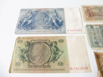 5 Reichsbanknoten, 100, 50, 20, 10 und 5 Reichsmark