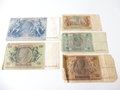 5 Reichsbanknoten, 100, 50, 20, 10 und 5 Reichsmark