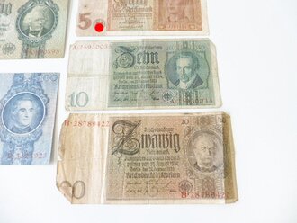 5 Reichsbanknoten,100, 50, 20, 10 und 5 Reichsmark