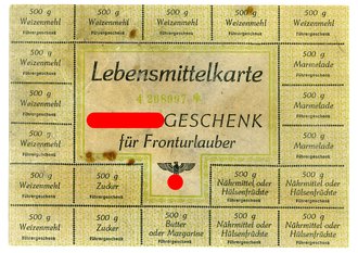 Lebensmittelkarte "Führergeschenk für Fronturlauber" 12 x 17 cm
