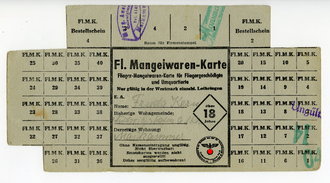 Flieger-Mangelwaren-Karte für Fliegergeschädigte und Umquartierte, ca. 10 x 20 cm