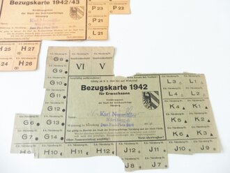 2 Bezugskarten der Stadt der Reichsparteitage Nürnberg, datiert 1942/43