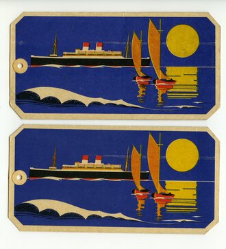 2 Kofferanhänger der Hamburg-Südamerikanischen Dampfschiffahrts-Gesellschaft, datiert 1934