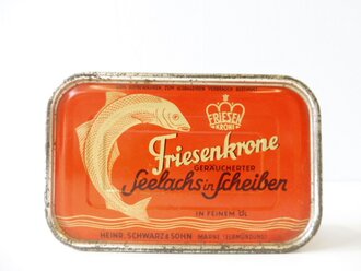 Friesenkrone, Geräucherter Seelachs in Scheiben, geöffnete Blechdose 13 x 8 x 5cm